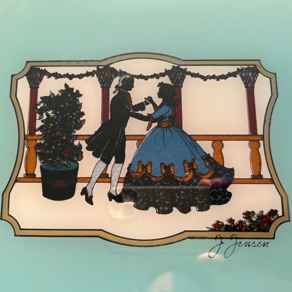 Vintage J. Jensen Foil Art Glass and Wood Tray - Picture 2 of 14